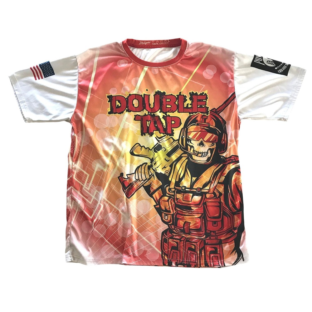 Magas Double Tap Skeleton Graphic T-Shirt Mens Large Dry Fit POW MIA USA Flag